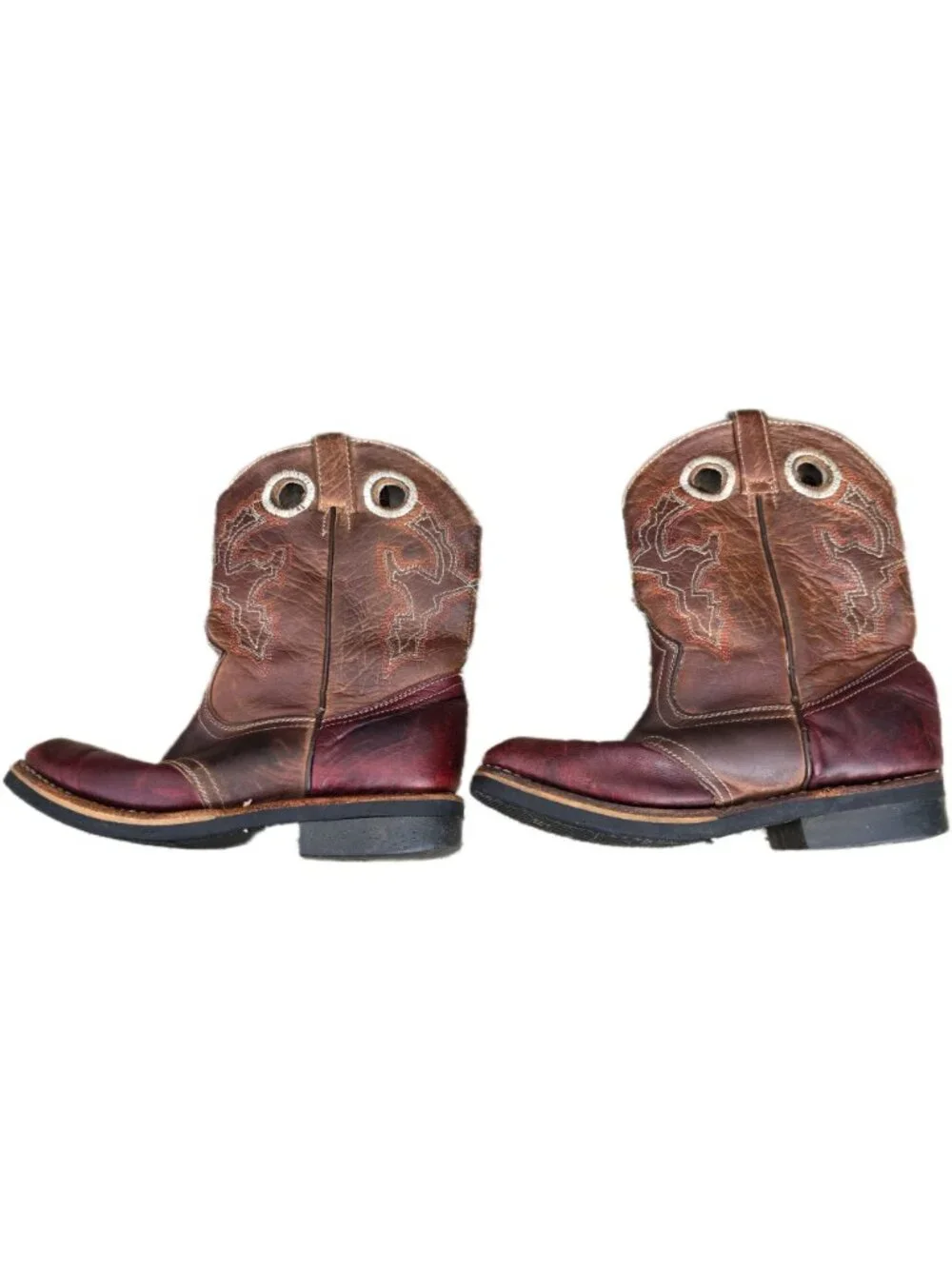 Vintage Kids Vaquerito Leather Cowboy Boots Two Tone Square Toe Size 3 Youth